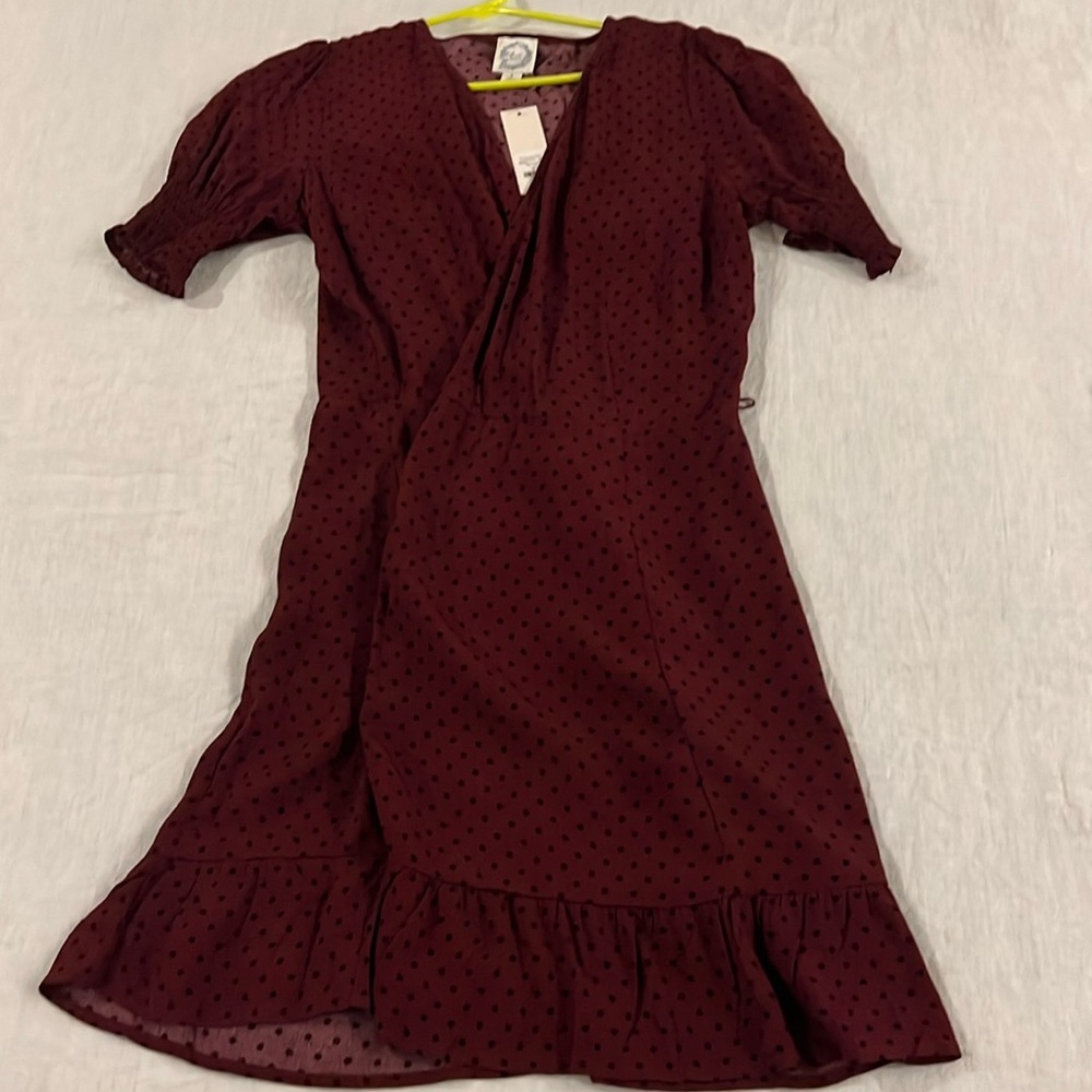 NWT Francesca’s Small Red polka dot wrap mini dress - Picture 2 of 5